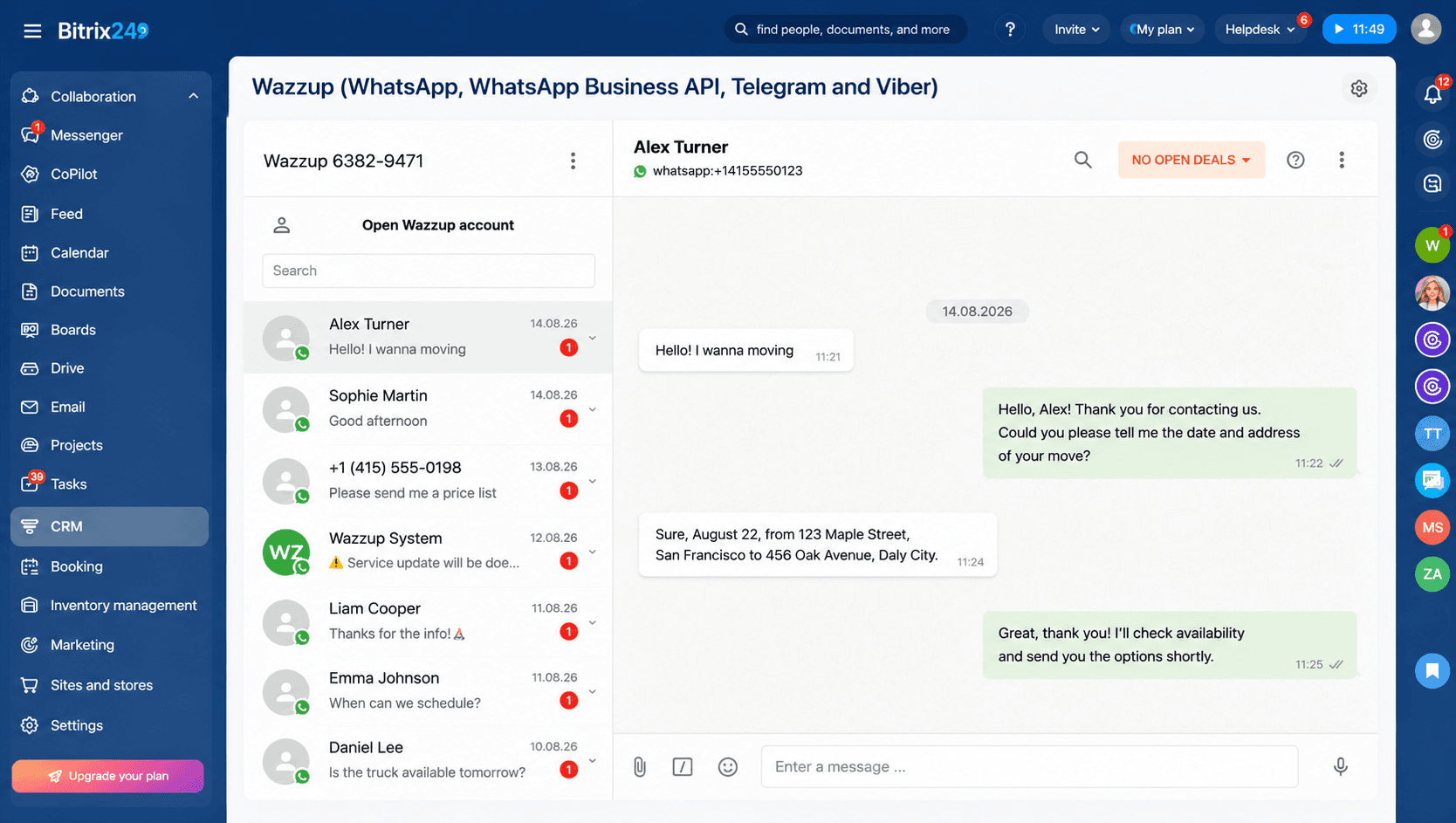 KhataGo Bitrix24 Wazzup WhatsApp and Telegram workspace